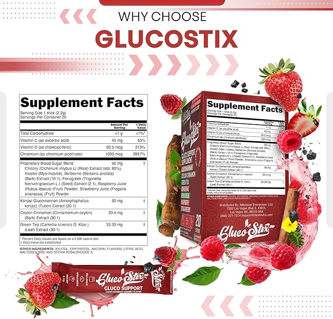 Clean Nutraceuticals Ceylon Cinnamon Powder, Green Tea Extract, Glucomannan, Berberine Supplement, Chromium Picolinate, Apple Cider Vinegar – Rainbow Sherbet Powder Sticks - 20 Count