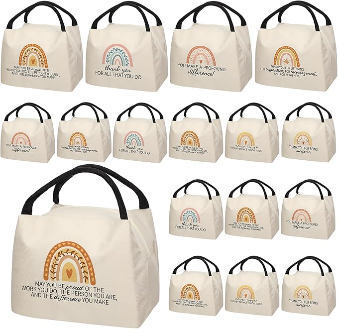 Teacher Appreciation Gifts Bulk Back to School Thank You Insulated Lunch Bags Teacher Reusable Lunch Bags Leakproof Totes End of Year Appreciation Gift for Men Women(12 Pcs,Boho)