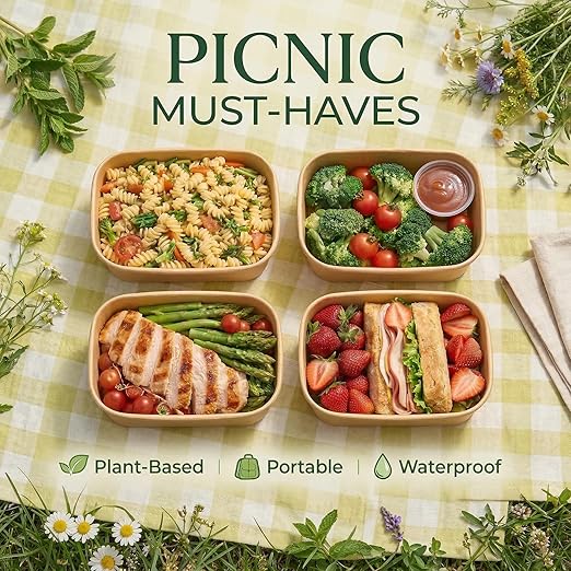 TOPtoper 50 Pack 33 OZ Disposable Meal Prep Containers with Lids and Forks, Large Kraft Paper Bowls for Party, Disposable Food Containers with Lids, Freezer and Microwave Safe Meal Prep Containers