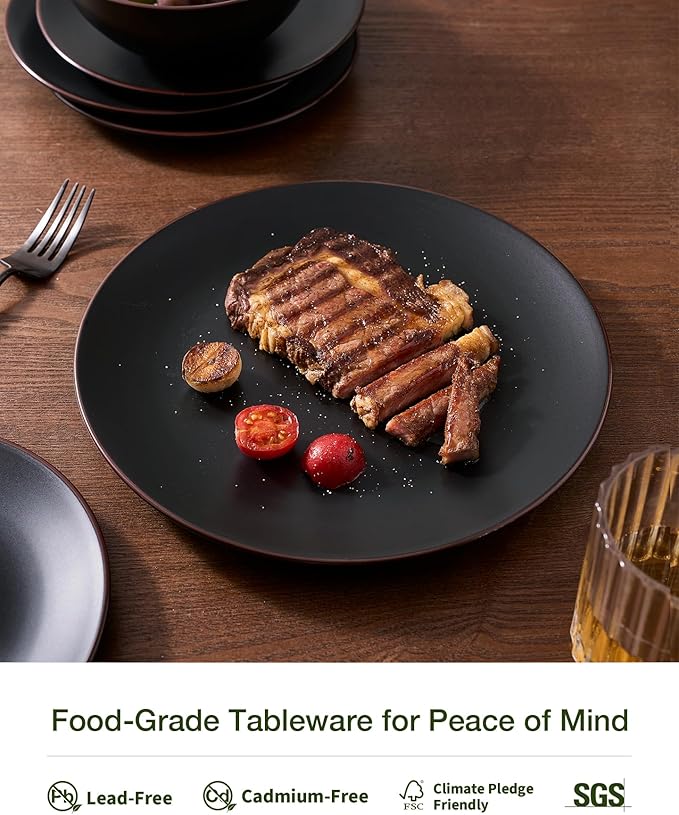 Famiware Venus Stoneware Dinnerware Set with Pasta Bowls for 4, 16-Piece Speckled Plates and Bowls with Trim, Matte Multicolor - Chip‑Resistant Dish Set for Everyday/Formal, Microwave/Dishwasher Safe
