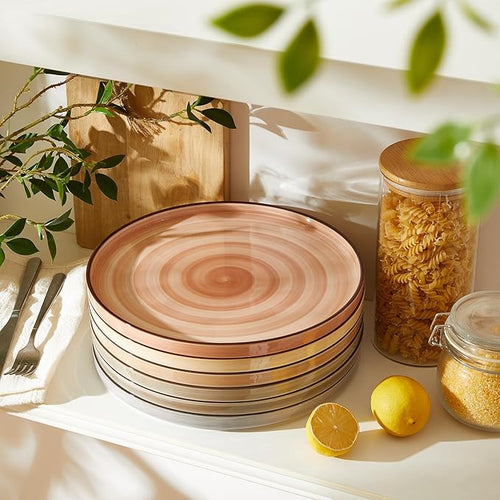 Sweese 10.5 Inch Porcelain Dinner Plates Set of 6, Gradient High Edge Dish Set - Dishwasher, Microwave, Oven Safe, Scratch Resistant, Kitchen Serving Dishes - Cool Assorted Colors