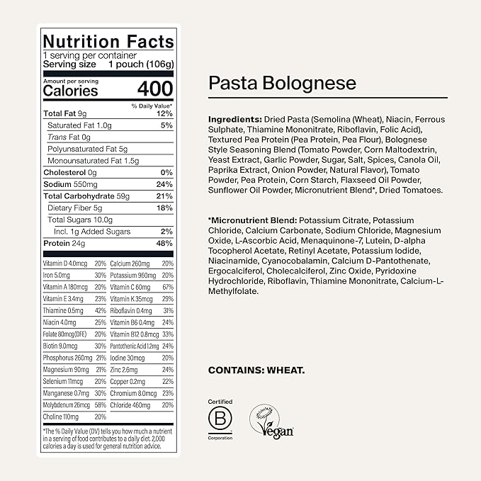 Huel Hot and Savory Meal Packs | Bolognese | Up to 25g Protein Plant Based Instant Meal | 27 Vitamins and Minerals | 100% Nutritionally Complete | 7 Pack