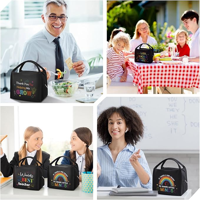 Teacher Appreciation Gifts Bulk Back to School Thank You Insulated Lunch Bags Teacher Reusable Lunch Bags Leakproof Totes End of Year Appreciation Gift for Men Women(12 Pcs,Rainbow)