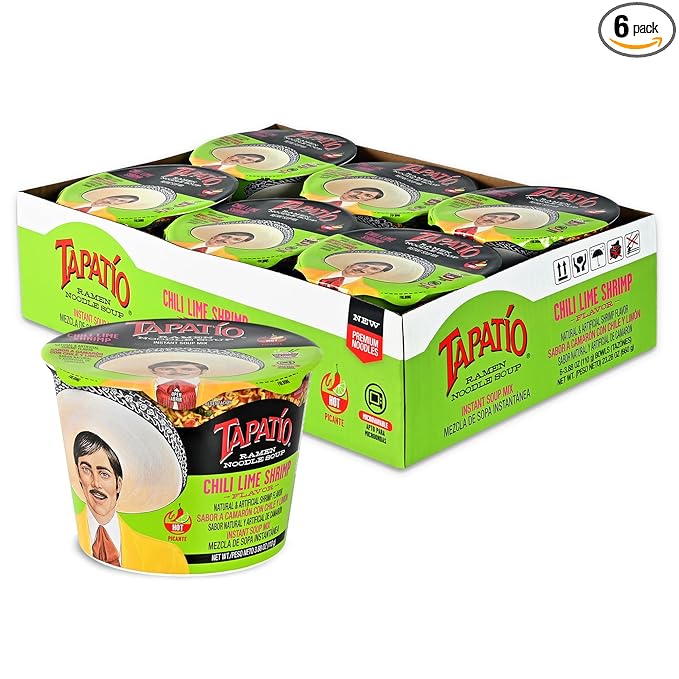 Tapatío Ramen Noodle Soup, Chili Lime Shrimp Flavored - Microwaveable Big Bowl, 3.88 oz. (110g), 6-Pack