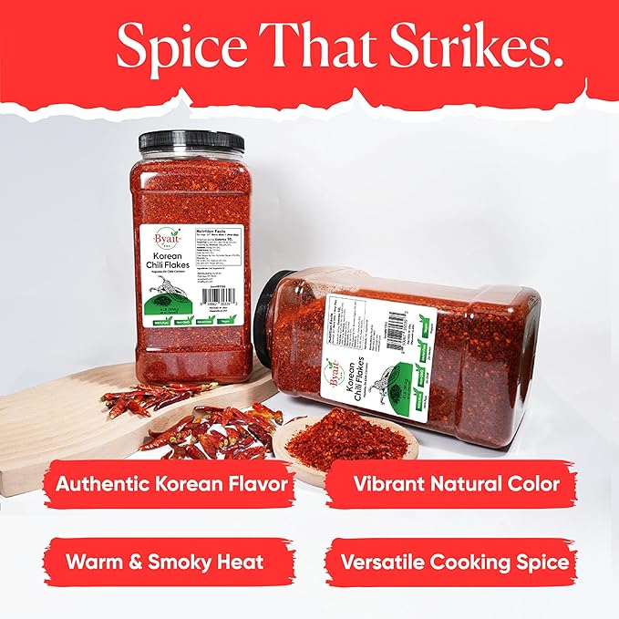 Byait Gochugaru Korean Chili Flakes 64 Oz (4 LB), Medium Hot, 100% Pure Red Chili Pepper Flakes for Authentic Korean Cooking, Kimchi, Chili Oil, and Seasoning