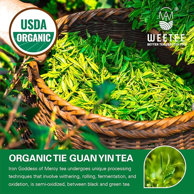 WT WEETEE Organic Tie Guan Yin Oolong Tea, Organic Iron Goddess of Mercy Loose Leaf 4oz (114g), Chinese Tea Ti Kuan Yin, Fujian Wu Long Semi-oxidized Tea