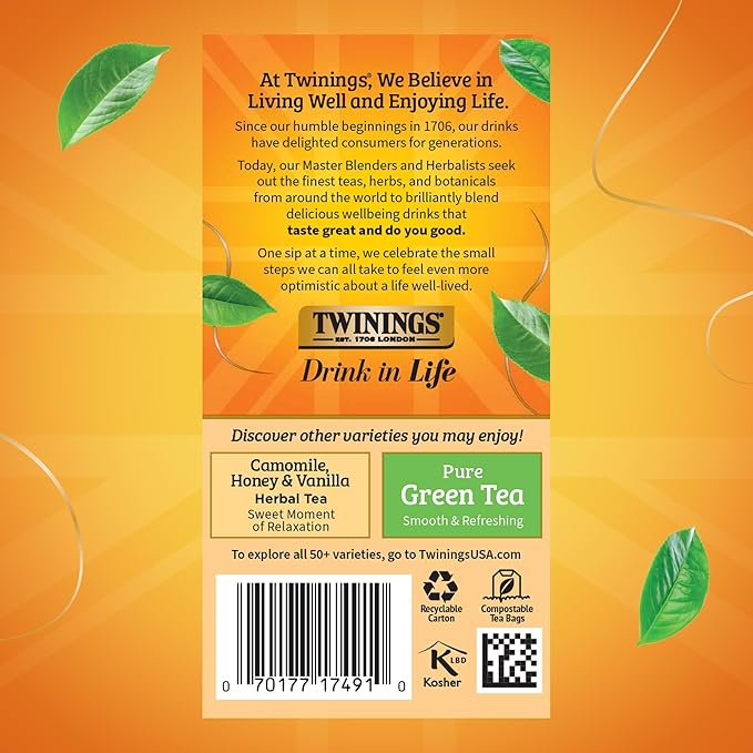 Twinings Peppermint & Creamy Vanilla Herbal Tea Individually Wrapped Bags, 20 Count (Pack of 1), Formerly Buttermint, Naturally Caffeine-Free, Enjoy Hot or Iced, 20 Teabags
