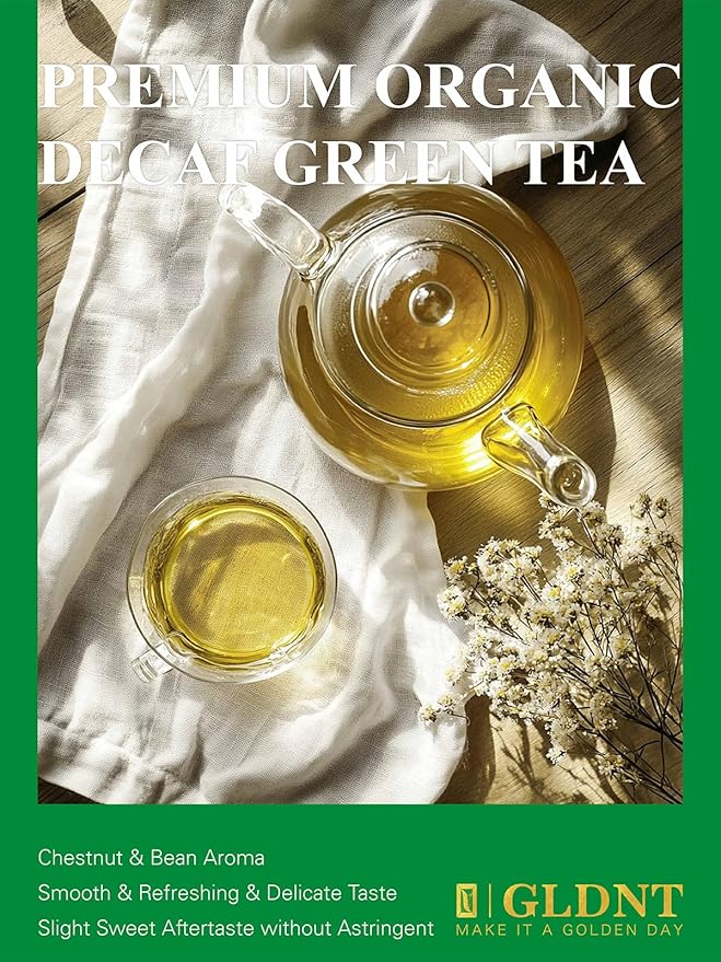 GLDNT Organic Decaf Green Tea, Organic Decaffeinated Green Tea Loose leaf, Delicate & Smooth Flavor, Hot & Iced Tea, 16 Ounce