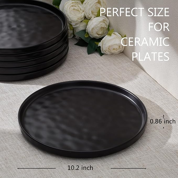 LIANYU 10.2 Inch Dessert Plates of 4, Kitchen Ceramic Dinner Plates Set, Dinnerware Serving Dishes Set, Dinnerware Salad Appetizer Plates for Microwave Dishwasher Oven, Chip Resistant, Obsidian Black
