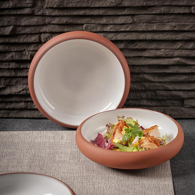 Uaral Japanese Salad Plate,Dinner Plates and Bowls Set,Stoneware Appetizer Plates with Rustic Terracotta Underside, Set of 4,5.5inch,14oz(Red and White)