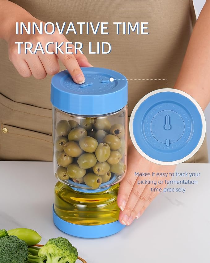 ZENS Pickle Jar with Strainer Flip, 37 oz Hourglass Pickle Juice Separator Container, Airtight Leakproof Lid, 2 Pack Pickling Jars for Olive, Jalapeno Container-Dual Wet-Dry Design