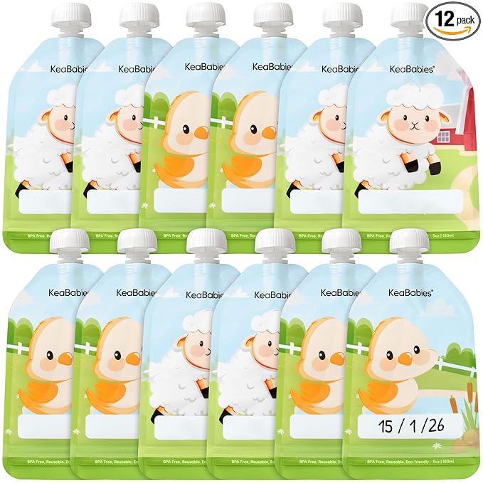 12-Pack Reusable Baby Food Pouches Refillable – 5oz Reusable Pouches for Toddlers, Kids Squeezable Yogurt, Apple Sauce, Fruit Smoothie, Baby Puree Container, Homemade Baby Food Essentials (Lil Barn)