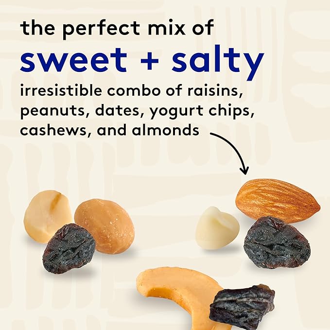 Snak Club Yogurt Trail Mix with Raisins, Peanuts, Dried Dates, Yogurt Chips, Cashews, and Almonds, Gluten-Free and Kosher Snack, 14 oz Resealable Bag