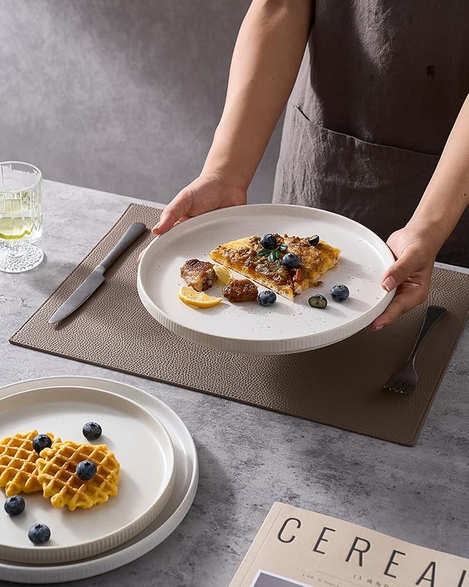 famiware Star Dinner Plates for 6, 10 inches Plate Set, Scratch Resistant, Stoneware Dinnerware, Kitchen Modern Rustic Serving Dishes, Matte White (Pack of 2)