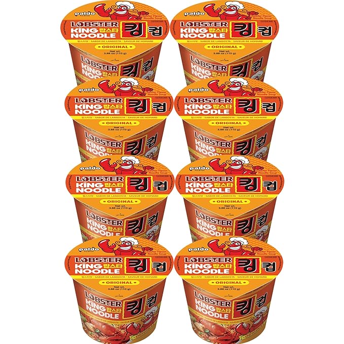 Paldo Fun & Yum Lobster Instant Big Cup Noodles with Soup, Pack of 8, Lobster Seafood Flavor Based Broth, Best Oriental Style, Original Korean King Cup Ramyun, 팔도 랍스타맛 킹컵 110g (3.88 oz) x 8