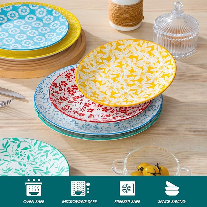 vancasso Ceramic Dinner Plates Set of 6, Large Vintage Plates 10.25 Inch Set of 6 for Kitchen, Porcelain Colorful Plates for Kitchen, Microwave Oven Dishwasher Safe, Vintage Gift, Pastel
