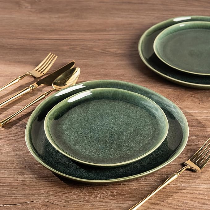 AmorArc Ceramic Dinner Plates Set of 6, 10.5 Inch Handmade Reactive Glaze Stoneware Plates, Rustic Shape Dinnerware Dish Set for Kitchen, Microwave & Dishwasher Safe, Scratch Resistant