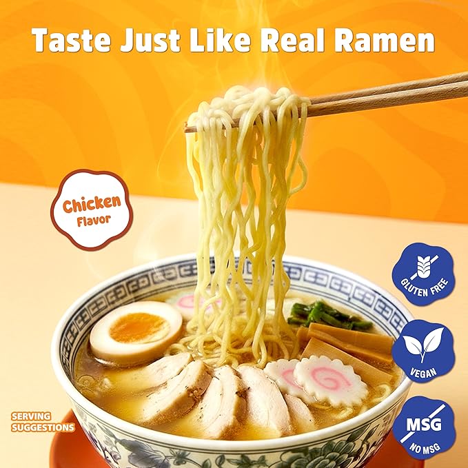 BAMI Gluten Free Ramen Noodles (Chicken Flavor) Vegan ramen noodles, Low sodium ramens noodle 6 packs, GF Ramen