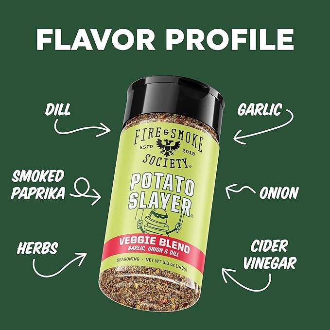 Fire & Smoke Society Potato Slayer Vegetable Seasoning | BBQ Rubs for Grilling | Potato, French Fry Seasoning | Mix Blend Rub Powder, Garlic, Onion, Herb Flavor | M 5 oz