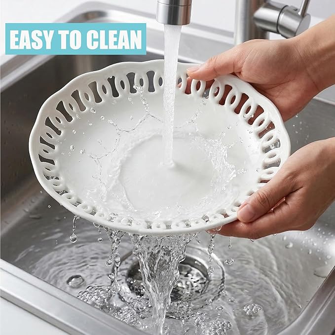 4 Pack Small Lace Serving Plates, 8" x 6" Oval Ceramic Dinner Plates for Dessert Appetizer Salad Bread Fruit Snack, Cute Side Dishes Set of 4 to Home Kitchen Party & Gift, Microwave & Dishwasher Safe