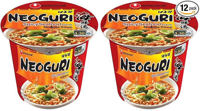 Nongshim Ramen Noodles,Gourmet Instant Ramen cup,Premium Microwavable Noodle Soup,Neoguri Spicy Seafood,2.64 Ounce,(Pack of 12)