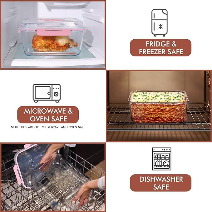 Razab 6500ml / 220 Oz / 28 Cups Extra Large Glass Food Storage Containers with Lids - Leakproof Glass Meal Prep Containers with Locking Lids for Roasting & Storing Leftover - Microwave & Oven Safe