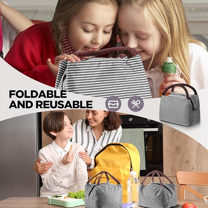 Chunful 24 Pcs Insulated Lunch Bag Bulk Reusable Thermal Lunch Box Waterproof Leakproof Tote Bag with Soft Liner for Women Men Office Work School Picnic Beach Fishing (Black)