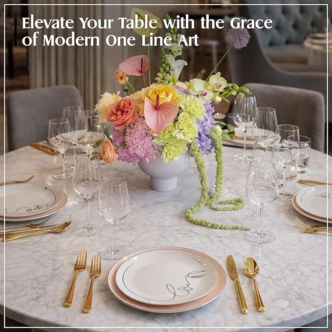 Line Muse Dinner Plates Set for 4 – 9.5-Inch Bone China Dinnerware Set, Modern One-Line Portrait Artwork – Perfect Serving Plate for Dessert, Appetizer, Salads