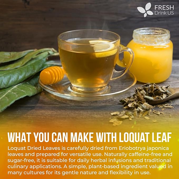 FreshDrinkUS, Premium 8oz Loquat Leaves | Dried Loquat Loose Leaf Tea | Eriobotrya japonica | Naturally Dried, Cut & Sifted | Herbal Tea Ingredient. Sugar-Free. Caffeine-Free. Vegan
