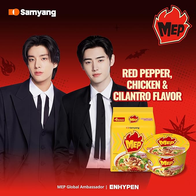 Samyang MEP Chicken Cilantro Ramen, Spicy Korean Instant Noodle, ENHYPEN Pick, Red Pepper Bone Broth, Lime Freshness Ramyeon (Pack of 4 bags)