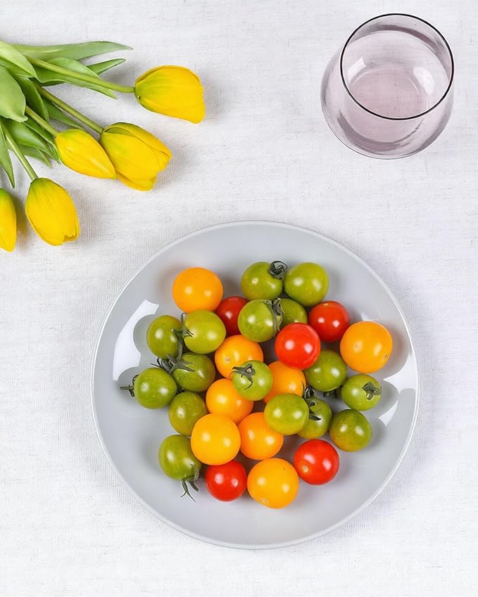 LaGlint 8.5 inch Salad Plate Set of 6, Lightweight Opal Glass Round Grey Plates for Appetizer Dessert Kitchen, Dishwasher and Microwave Safe