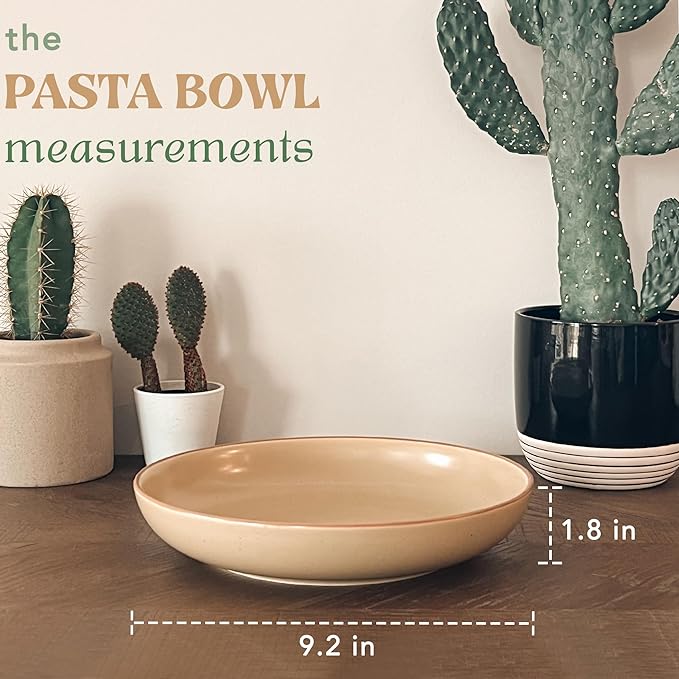 Mora Ceramic Artisan Matte Large Pasta Bowls 30oz, Set of 4 - Serving, Salad, Dinner, etc Kitchen Plate/Wide Bowl - Microwave, Oven, Dishwasher Safe - Modern Porcelain Stoneware Dishes, Safari Colors