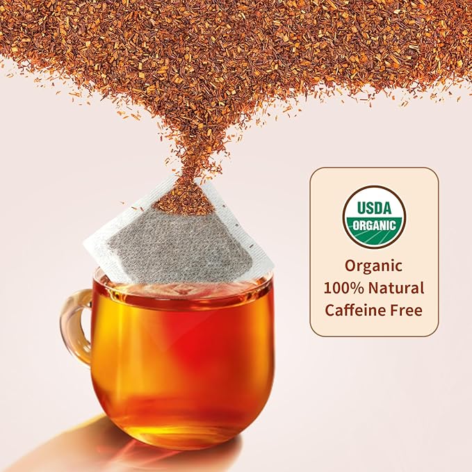 Soeos Organic Rooibos Tea, 100 Count (Pack of 1), Naturally Sweet Herbal Tea, Caffeine Free, USDA Organic, Red Rooibos Tea Bags, Farmed in South Africa 9oz (250g)