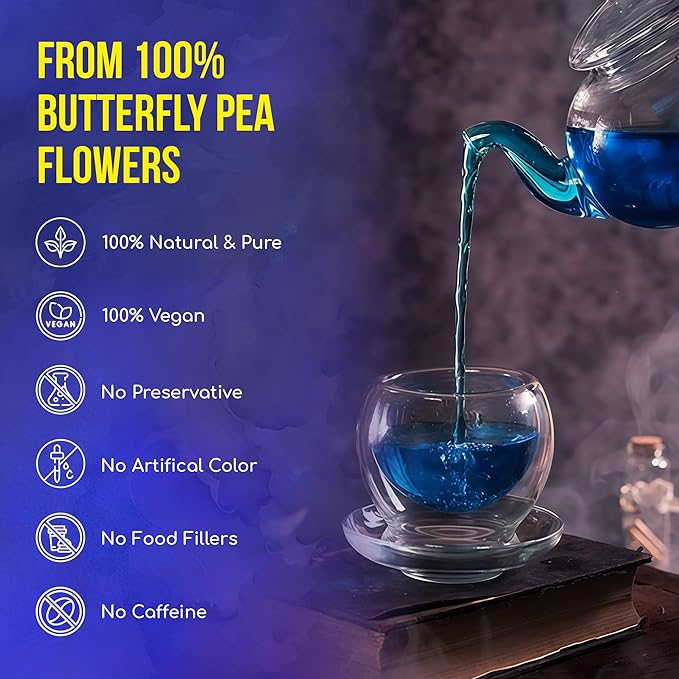 FreshDrinkUS, Premium 35 Blue Butterfly Pea Flowers Tea Bags, 100% Natural and Pure from Butterfly Pea Flowers, Made With Natural Material Tea Bag, No Sugar, No Caffeine, No Gluten, Vegan