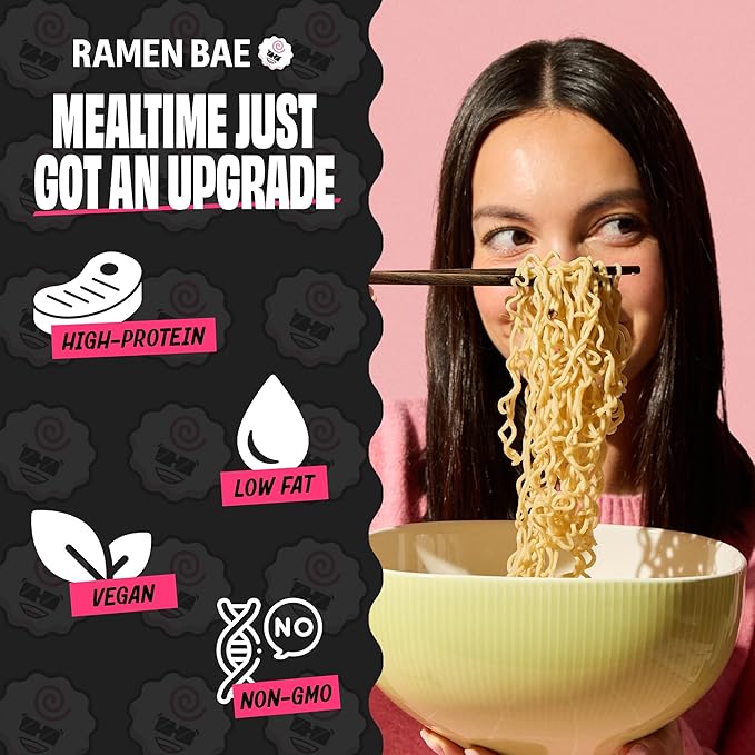 Ramen Bae High Protein Ramen Noodles - Chicken Flavor 21g Protein Soup - Air Dried Not Fried, Plant Based, Vegan Ramen Protein Noodles - Lower Carb, Sodium & Fat - Clean & Simple Broth (Pack of 6)