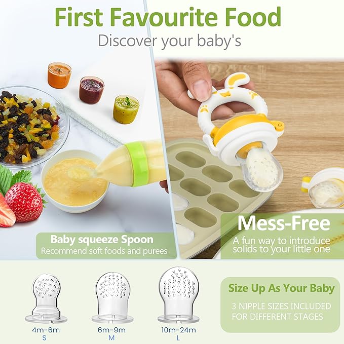 Baby Fruit Feeder Pacifier | Infant Food Feeder & Baby Food Dispensing Spoon | Mesh Fresh Fruit Teethers for Babies | Silicone Teething Pacifier for Babies,Gifts for Boys and Girls (Green)