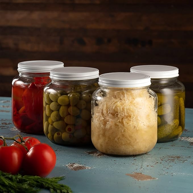 Paksh Novelty Wide Mouth Glass Mason Jar 64 Oz - 4 Pack - Wide Mouth, Airtight Lid, USDA Approved BPA-Free Dishwasher Safe Canning Jar for Fermenting, Sun Tea, Kombucha, Dry Food Storage, Clear