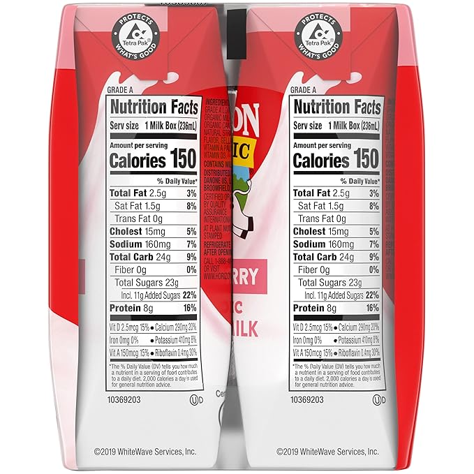 Horizon Organic, Low Fat Organic Milk Box, Strawberry, 8 Ounce (Pack of 6)