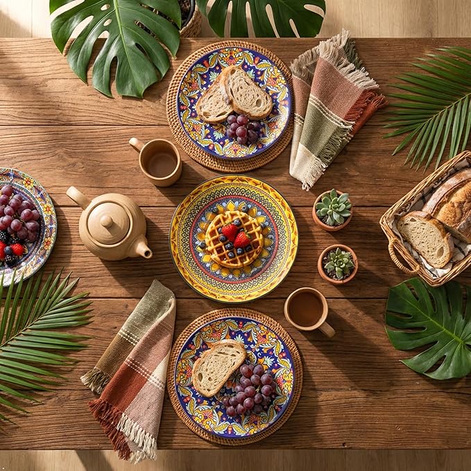 glowworm Dinner Plates Set of 6 – 8.5 Inch Ceramic Dessert Plates, Colorful Bohemian Salad Plate Set for Kitchen, Restaurant & Housewarming Gift – Microwave, Oven & Dishwasher Safe