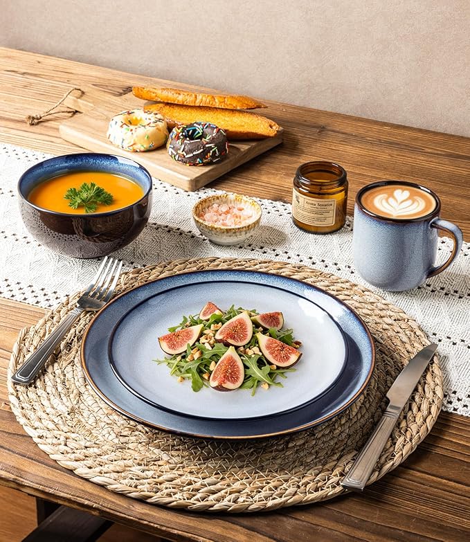 LERATIO Ceramic Dinner Plates Set of 6, 8.0 Inch Handmade Reactive Glaze Porcelain Plates, Coupe Shape Dinnerware Dishes Set for Kitchen,Oven& Microwave & Dishwasher Safe, Scratch Resistant-Gray