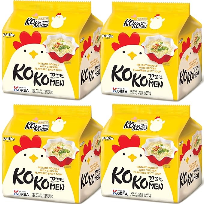 Paldo Fun & Yum Kokomen Ramen Hot Spicy Instant Noodles with Soup, Pack of 20, Chicken Based Broth, Oriental Style Korean Ramyun, K-Food, Family Pack (120g x 20)