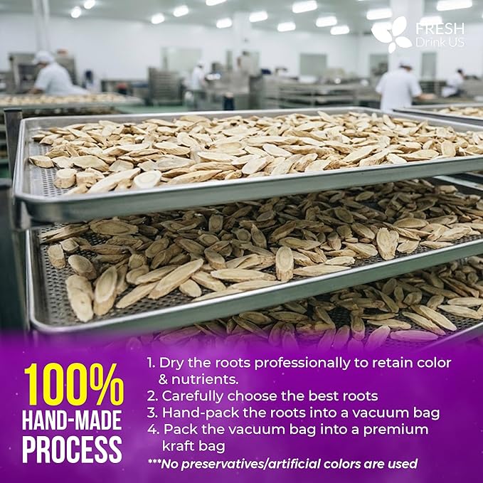 FreshDrinkUS, Premium 8oz Dried Astragalus Root Slices – 100% Natural Astragalus Root for Herbal Tea & Traditional Beverages – Natural, Clean Cut, No Additives. No Preservatives. Vegan
