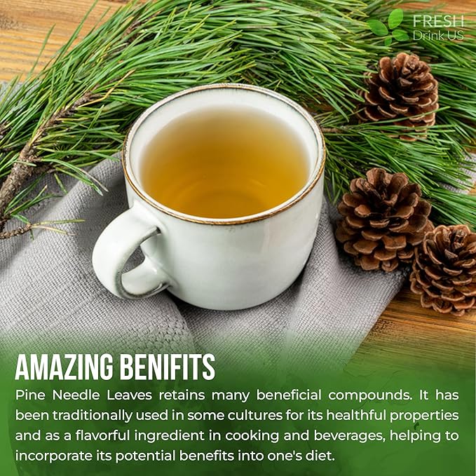 FreshDrinkUS, Premium 8oz Pine Needle Leaves Herbal Tea – Dried Loose Leaf Pine Needles – Naturally Fresh & Aromatic Caffeine-Free Herbal Tea. Sugar-Free. Vegan