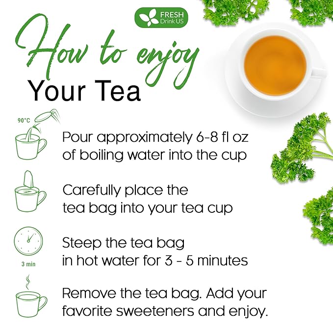 Premium 135 Parsley Leaf Tea Bags, 100% Natural & Pure from Parsley Leaves. Loose Leaf Parsley Herbal Tea. Parsley Leaf Tea. Made with Natural Material Tea Bags. No Sugar, No Caffeine, No Gluten, Vegan.