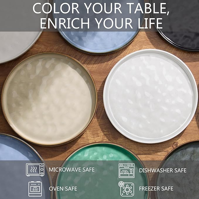 LIANYU Ceramic Dessert Plates Set of 6, 7.9 Inch Dinner Appetizer Plates for Kitchen & Dining, Porcelain Serving Round Plate for Cake, Bread, Salad, Snack, Microwave & Dishwasher Safe, Obsidian Black
