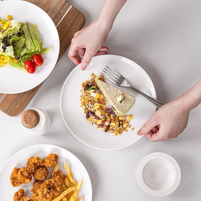 White Salad Plates Set of 6, 8.5 Inch Ceramic Plates – White Porcelain Appetizer & Dessert Plates for Kitchen, Salad, Snack & Everyday Use, Microwave & Dishwasher Safe, 22Cm