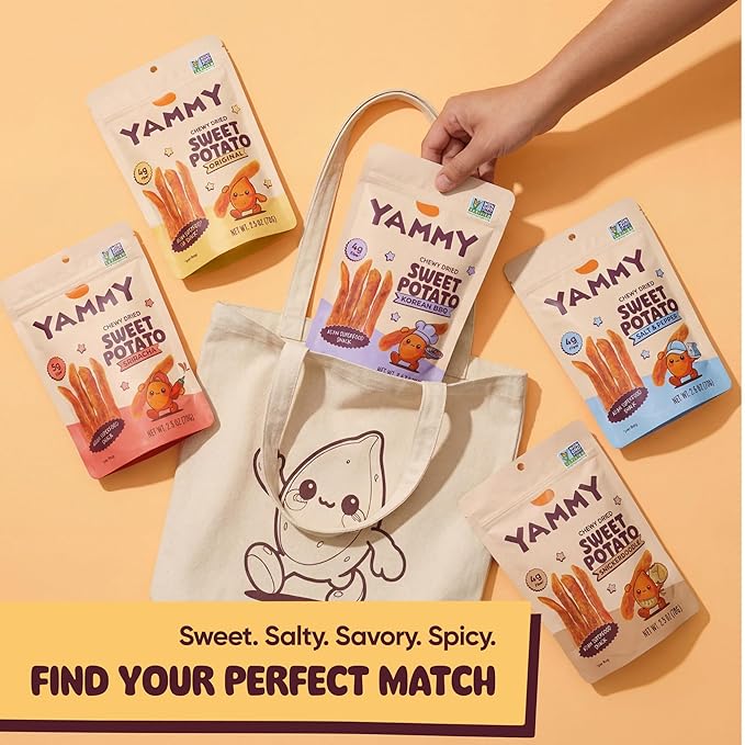 Yammy Chewy Dried Sweet Potato Sticks (5-Pack) - 1 Ingredient Healthy Asian Snack (Japanese, Korean, Chinese Super Food) - Nature's Gummy Candy - No Added Sugar, Vegan, Gluten-Free, 4g Fiber, 2.5oz