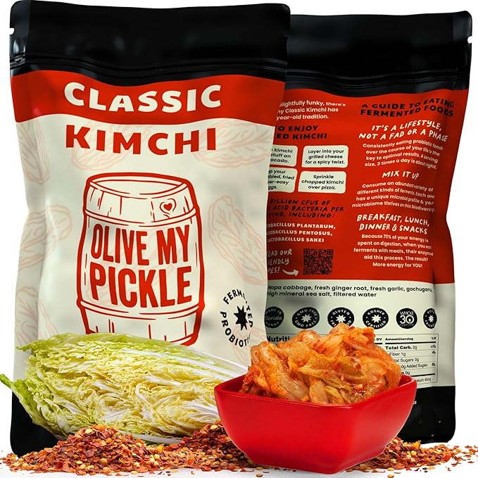 Olive My Pickle Kimchi Fermented - 32 oz | 2 Pack of Classic Probiotic Napa Cabbage Kimchi | Fresh Korean Kimchi with Natural Probiotics for Gut Health - Perfect for Ramen & Spicy Noodles