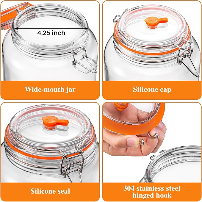 1 Gallon Glass Fermentation Jar with Air Lock, Complete Fermenting Kit for Sauerkraut, Kimchi, Kombucha & Homemade Pickles