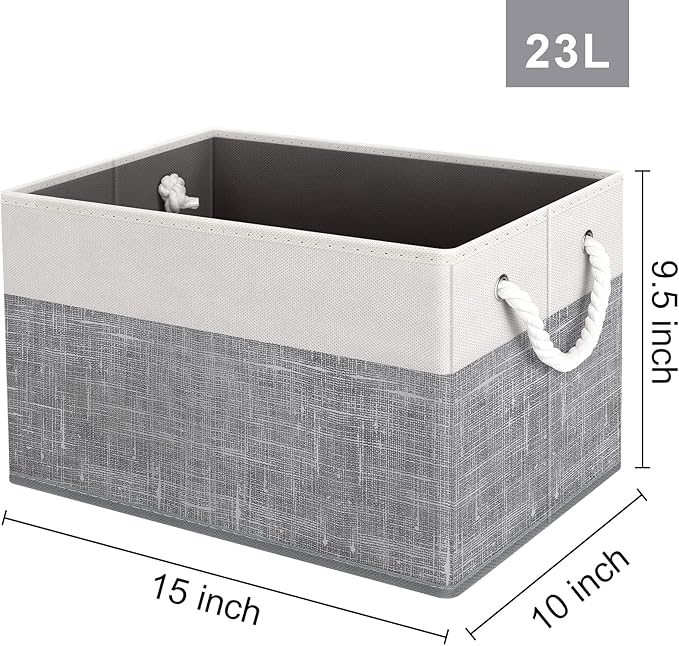 Fab totes Storage Bins [9-Pack], Foldable Storage Baskets for Organizing Toys, Books, Shelves, Closet, Large Storage Box with Rope Handles, Sturdy Organizer Bins, White & Black